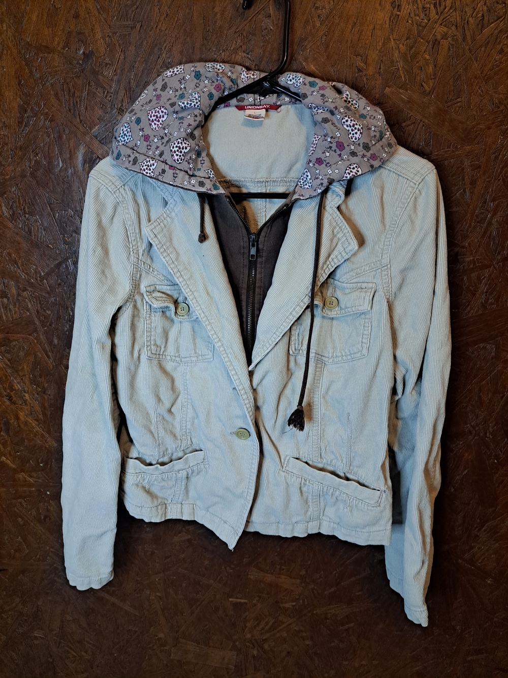 Vintage UNIONBAY Light Tan Corduroy Blazer with Patterned Hood Lining
